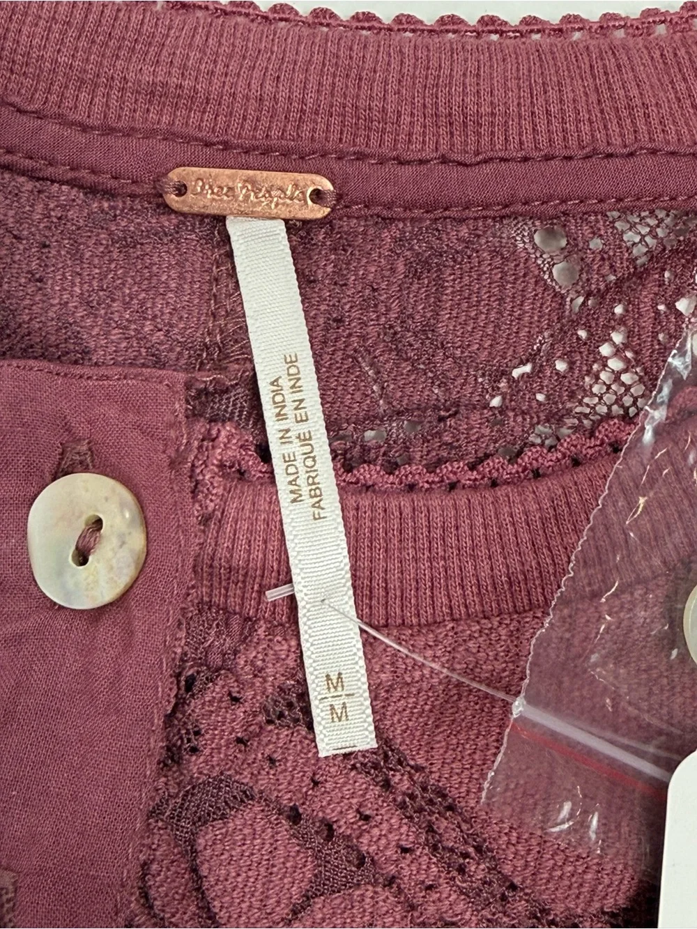 Free People Women's Button-Front Long-Sleeve Lace Top, Size MEDIUM